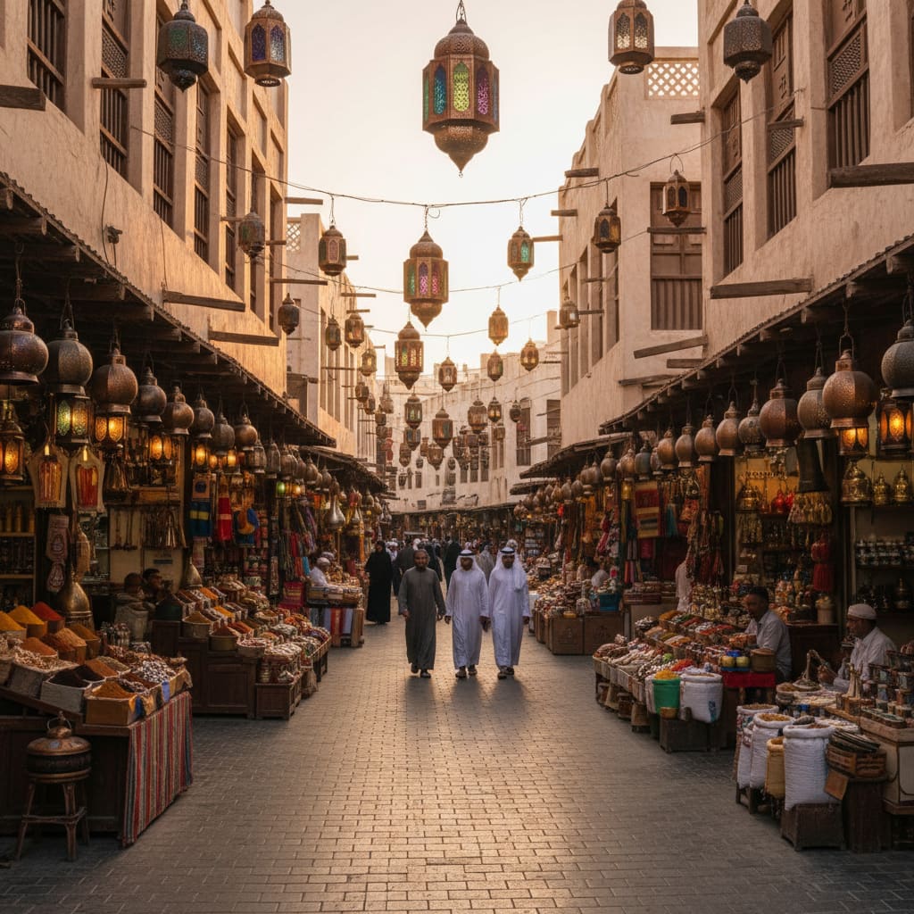 Souq Waqif market alley with traditional architecture